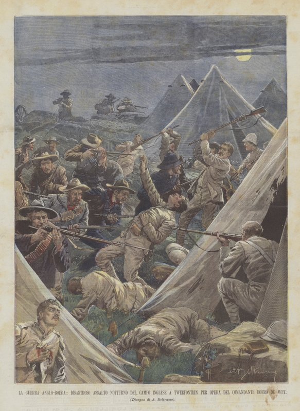 A Guerra Anglo-Boer, Assalto Noturno Desastroso do Campo Inglês em Tweefontein Para a Opera Del de Achille Beltrame
