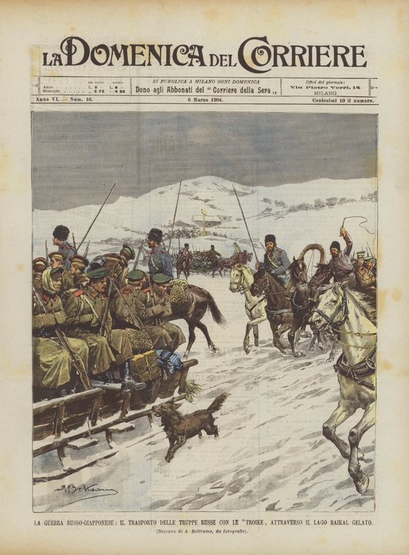 Guerra Russo-Japonesa, Tropas Russas Transportando Tropas Através do Sorvete Lago Baikal de Achille Beltrame
