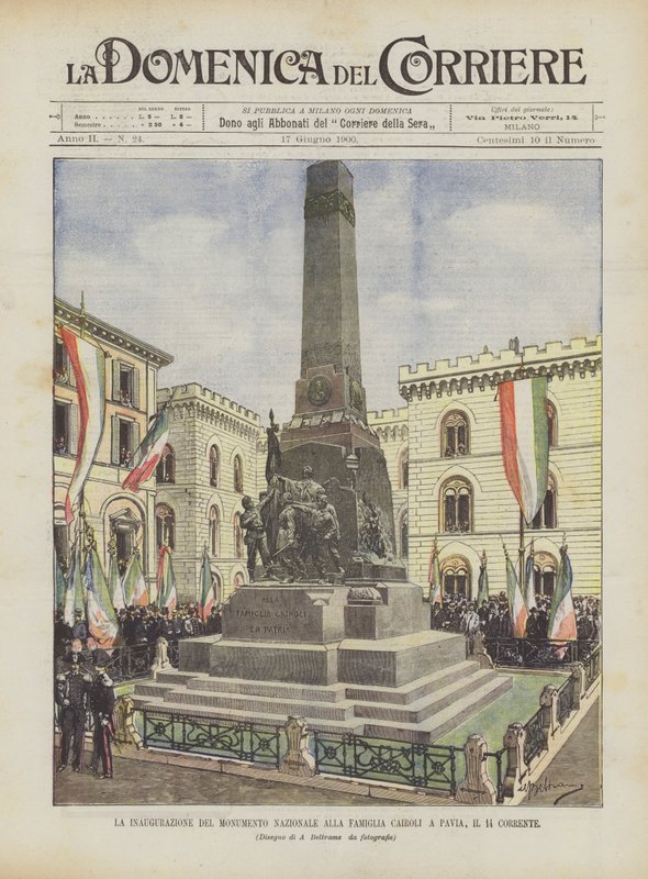 A inauguração do Monumento Nacional à Família Cairoli em Pavia, a 14ª Corrente de Achille Beltrame