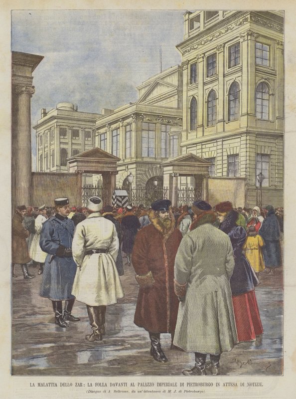 A doença do czar, a multidão na frente do Palácio Imperial de Petersburgo à espera de notícias de Achille Beltrame