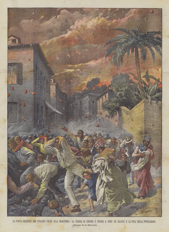 A Nova Erupção do Vulcão Pelee na Martinica, a Chuva de Cinzas e Pedras em Fort De France de Achille Beltrame