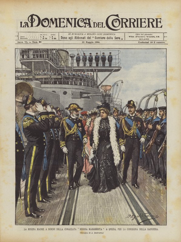 A Rainha Mãe A Bordo Da Rainha Margherita Encouraçado Na Especiaria, Por Entrega Da Bandeira de Achille Beltrame