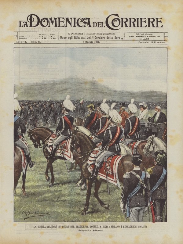 A revisão militar em honra do presidente Loubet, em Roma, Parade The Bersaglieri Ciclisti de Achille Beltrame