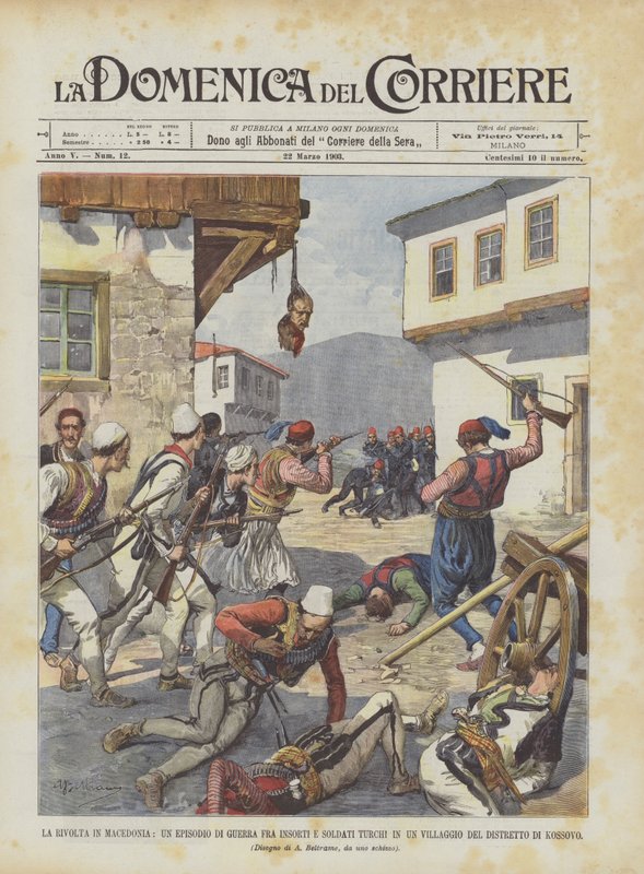 A revolta na Macedônia, um episódio de guerra entre insurgentes e soldados turcos em uma vila de de Achille Beltrame
