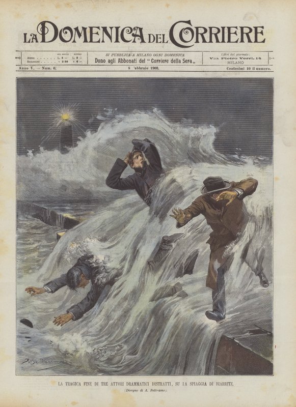 O fim trágico de três atores dramáticos distraídos, na praia de Biarritz de Achille Beltrame