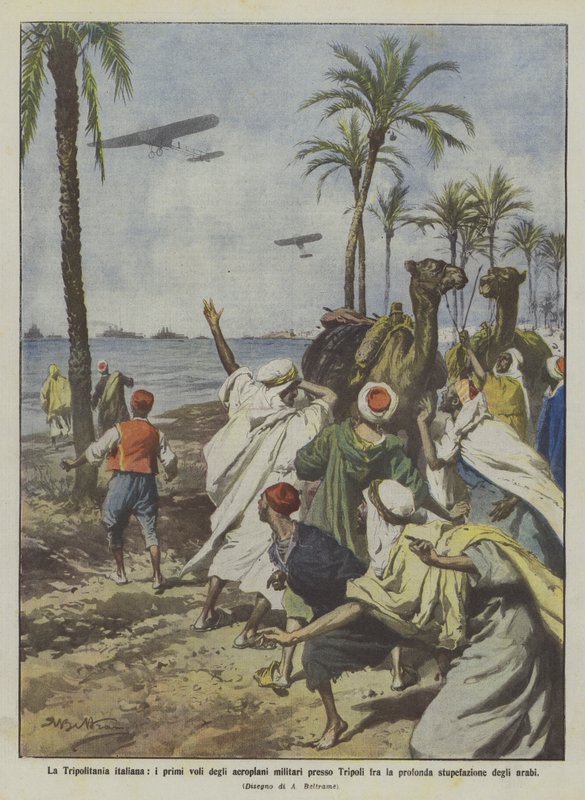 O italiano Tripolitania, os primeiros vôos de aviões militares para Tripoli entre as profundezas de Achille Beltrame