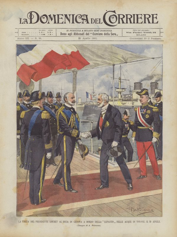 A visita do presidente Loubet ao duque de Gênova na borda de Lepanto nas águas de Toulon, 10 de abril de Achille Beltrame