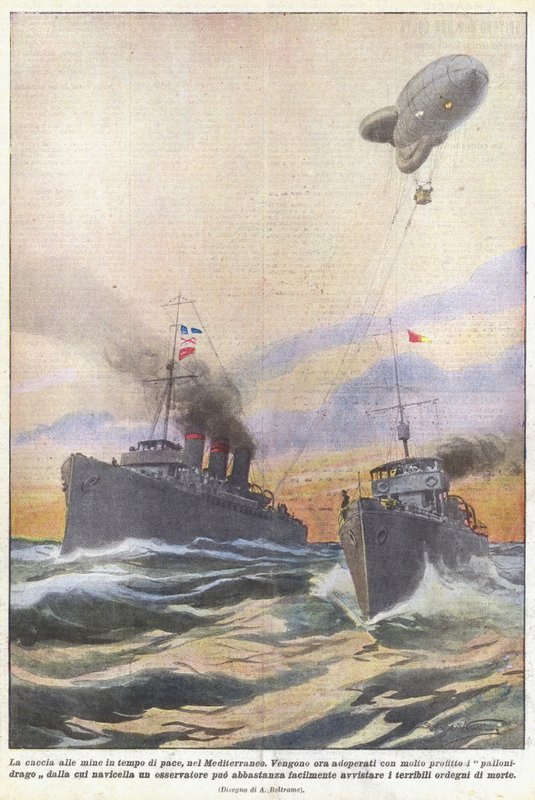 Mina caçando em tempo de paz, no Mediterrâneo de Achille Beltrame