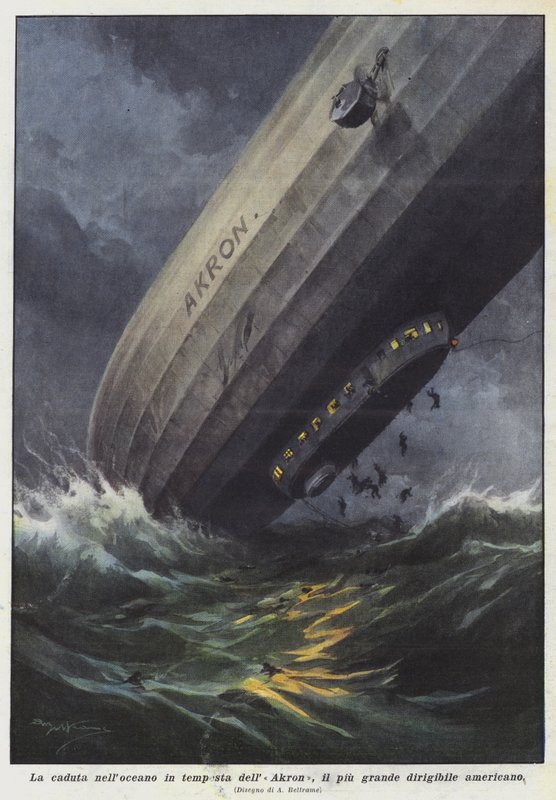 A queda no oceano tempestuoso do Akron, o maior dirigível americano de Achille Beltrame