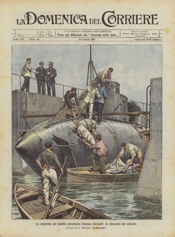 A catástrofe do navio submarino francês Farfadet, a extração de cadáveres de Achille Beltrame