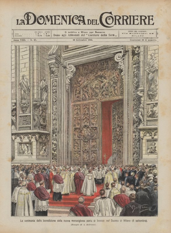 A cerimônia da bênção da nova porta de bronze maravilhosa na Catedral de Milão (8 de setembro) de Achille Beltrame