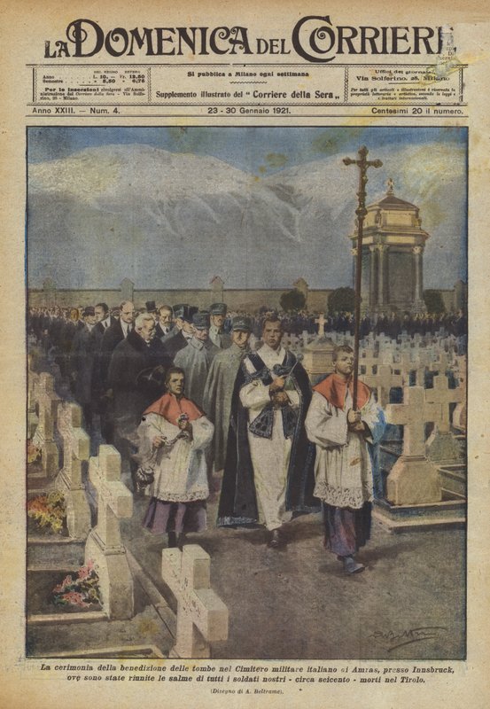 A cerimônia da bênção das sepulturas no cemitério militar italiano de Amras de Achille Beltrame