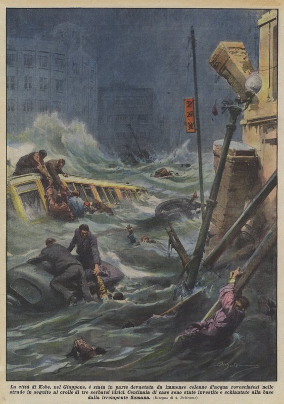 A cidade de Kobe, no Japão, foi parcialmente devastada por enormes colunas de água invertidas de Achille Beltrame