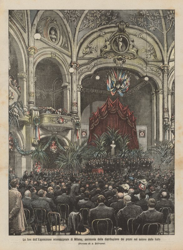 O fim da Exposição Internacional de Milão, cerimônia da distribuição de prêmios no salão festivo de Achille Beltrame