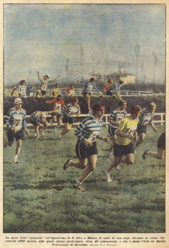 A corrida de gazelas na pista S Siro, em Milão de Achille Beltrame