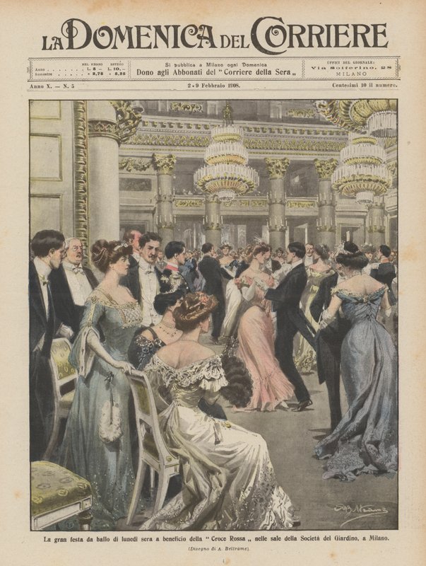 Grande festa de segunda-feira à noite em benefício da Cruz Vermelha nos salões da Companhia de Jardins, em Milão de Achille Beltrame