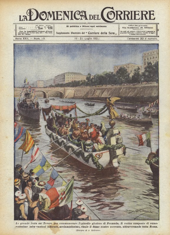 A grande festa no Tibre para comemorar o glorioso episódio de Premuda de Achille Beltrame