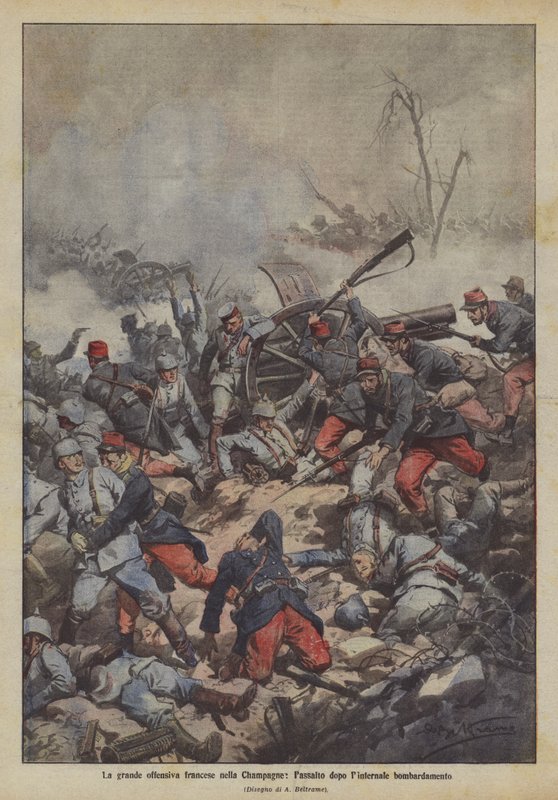 A grande ofensiva francesa em Champagne, após o bombardeio de Achille Beltrame