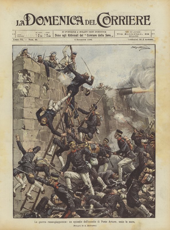A guerra russo-japonesa, um episódio do cerco de Porto Arturo, sob as muralhas de Achille Beltrame