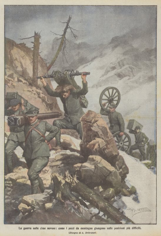 A guerra nos topos nevados, como os pedaços de montanha, alcançam as posições mais difíceis de Achille Beltrame