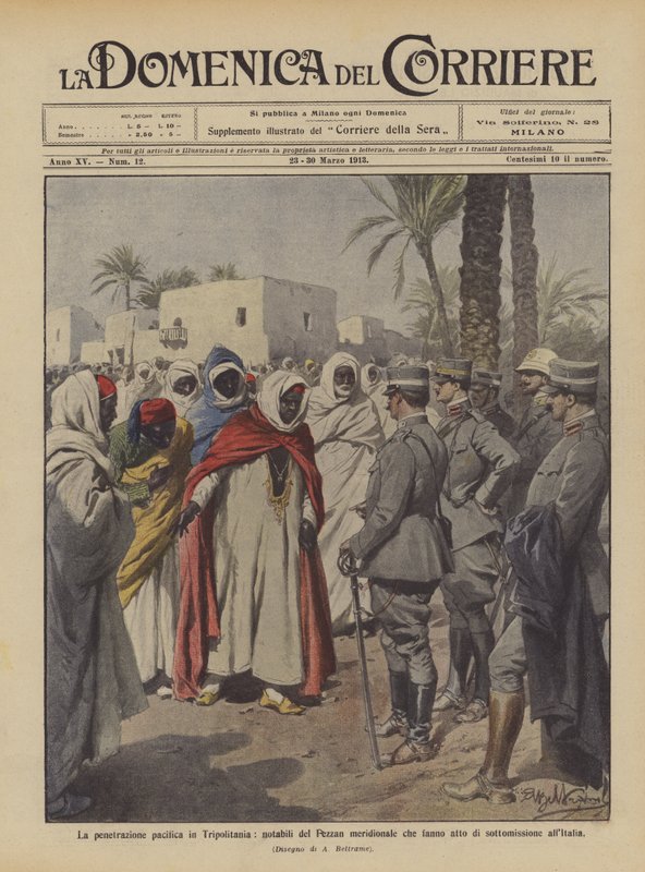 A penetração pacífica em Tripolitania, notáveis do Fezzan do sul que fazem nota de Achille Beltrame