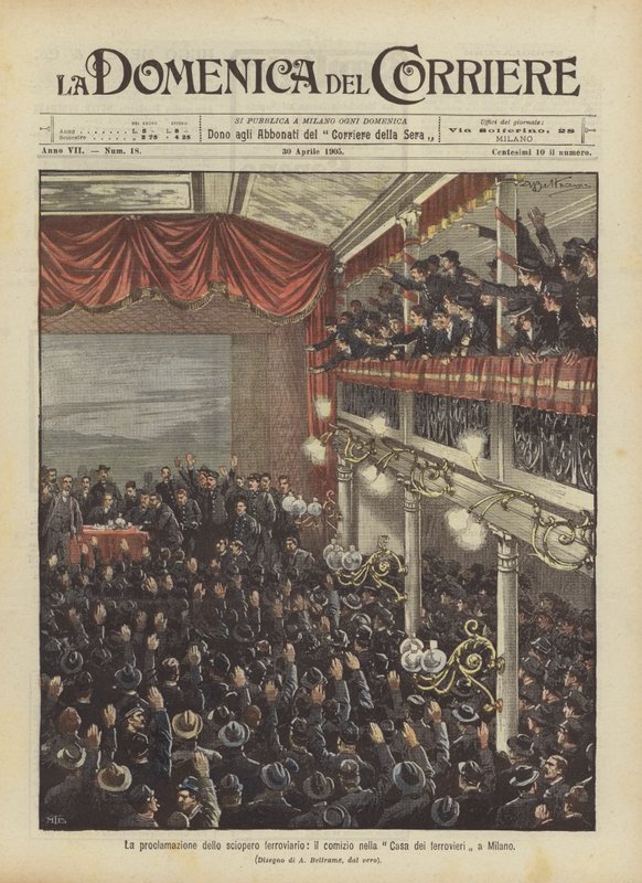 A proclamação da greve ferroviária, a reunião na Casa dos Ferroviários em Milão de Achille Beltrame