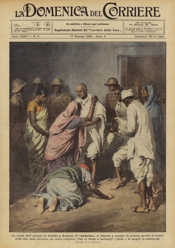 A cena da prisão de Gandhi em Bombaim de Achille Beltrame