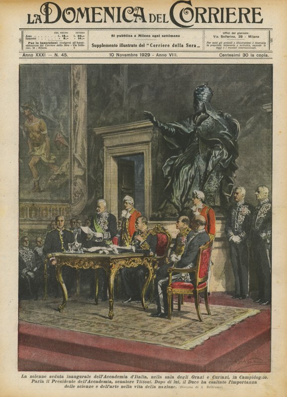 A solene sessão de abertura da Academia Italiana, na Sala deigli Ora e Curiazi, em Campidoglio de Achille Beltrame