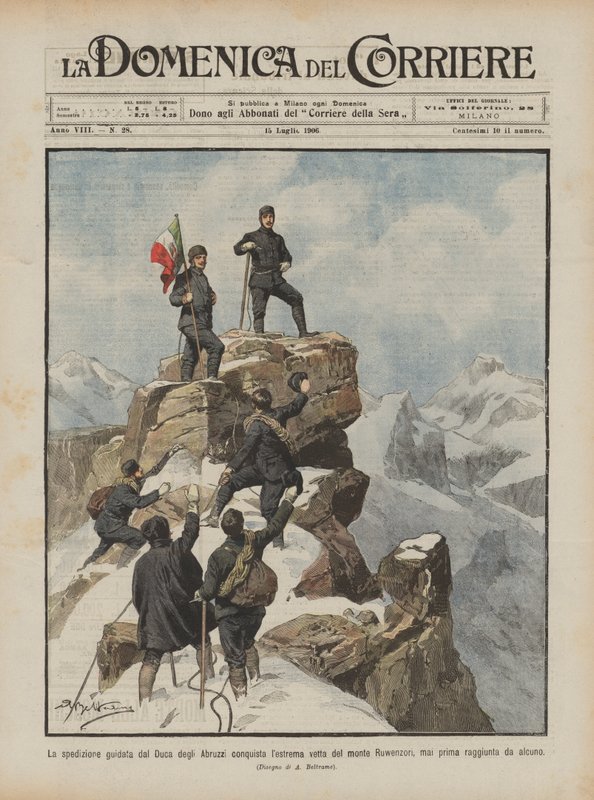 A expedição liderada pelo duque de Abruzzi conquista o pico do Monte Ruwenzori de Achille Beltrame