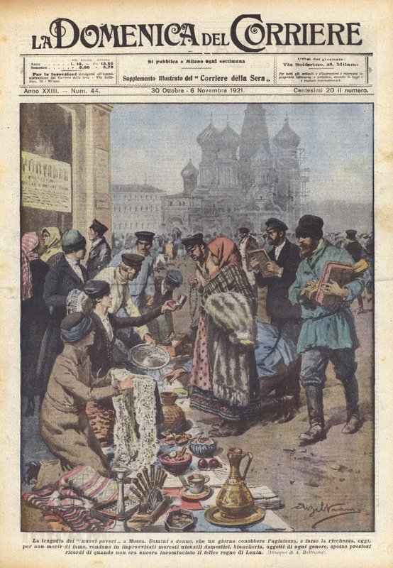 A tragédia dos novos pobres em Moscovo (cor litho) de Achille Beltrame