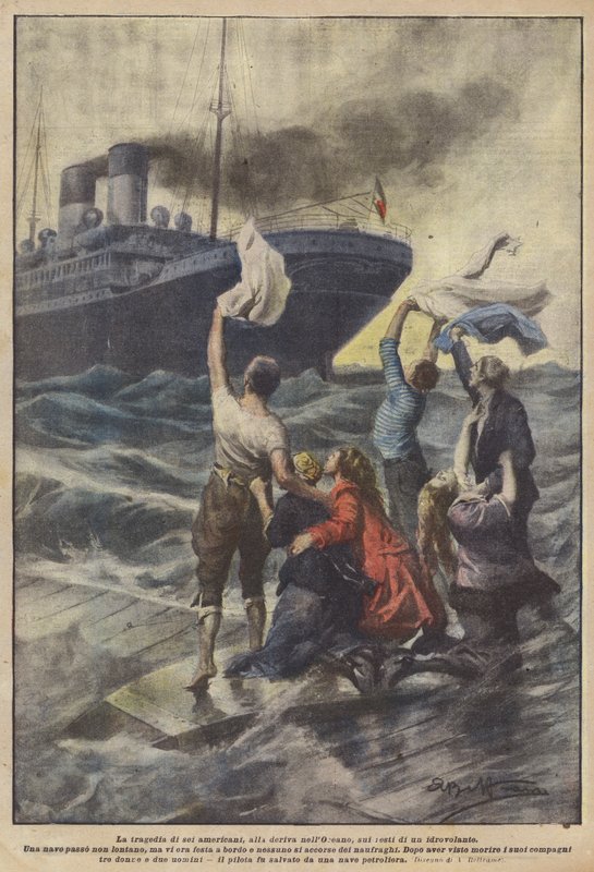 A tragédia de seis americanos, à deriva no oceano, nos restos de um hidroavião de Achille Beltrame