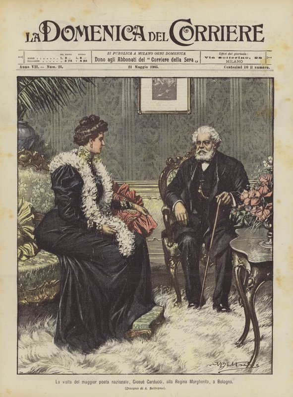A visita do maior poeta nacional, Giosue Carducci, a Regina Margherita, em Bolonha de Achille Beltrame