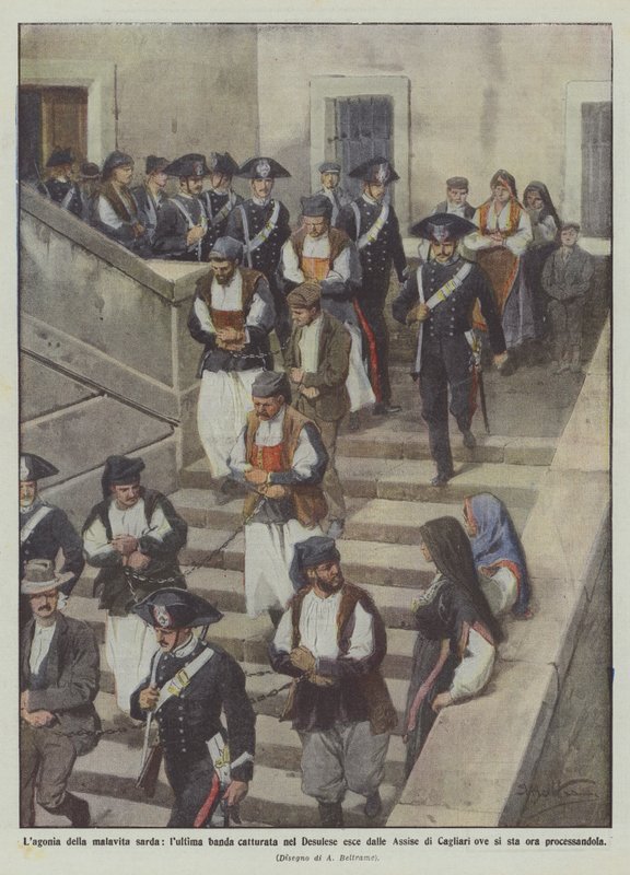 Lagonia do submundo da Sardenha, a última banda capturada na saída de Desulese do Assizes de Cagliari de Achille Beltrame