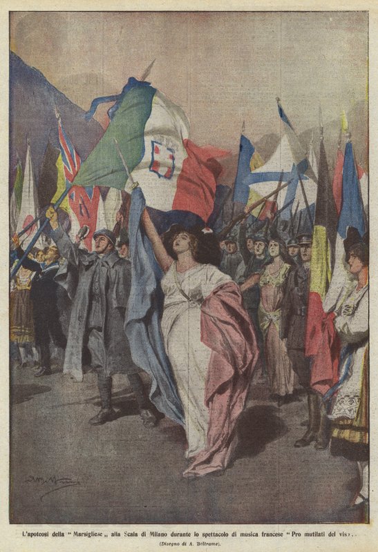 Lapoteosis da Marselhesa alla Scala em Milão durante o show de música francesa Pro facial mutilada de Achille Beltrame