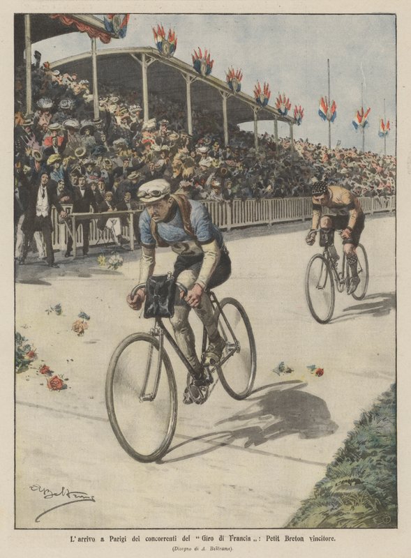 A chegada a Paris dos concorrentes do Tour de France, vencedor Petit Breton de Achille Beltrame