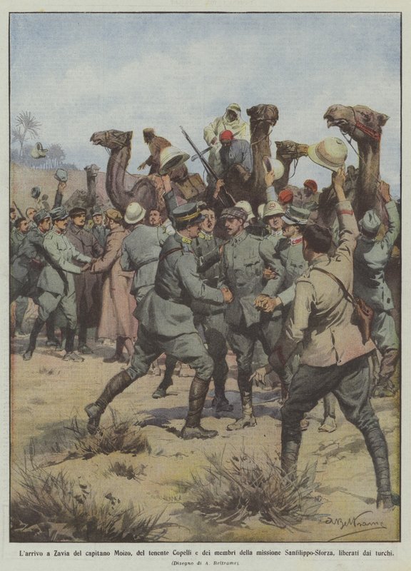 A chegada a Zavia do capitão Moizo, o tenente Copelli e membros da missão de Achille Beltrame