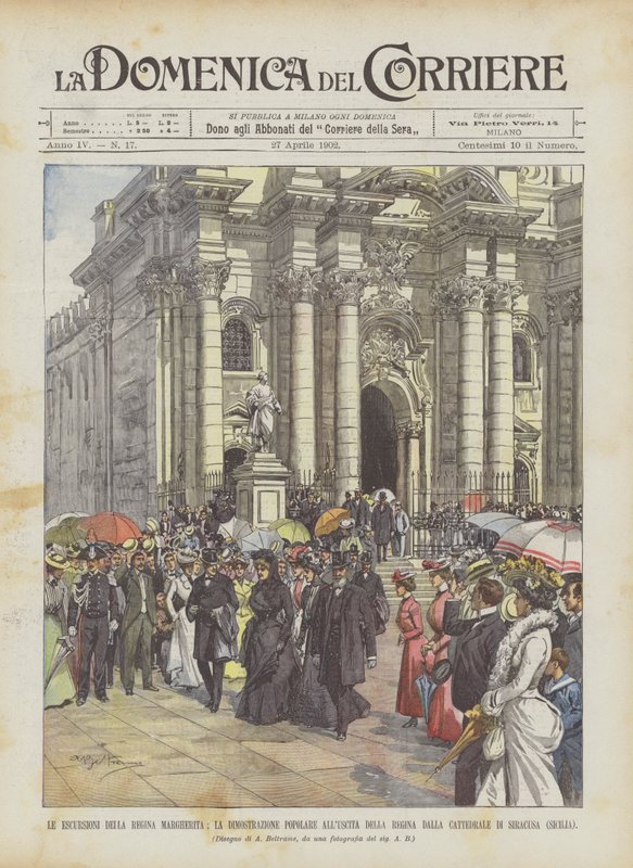 As excursões da rainha Margherita, a demonstração popular da saída da rainha de Achille Beltrame
