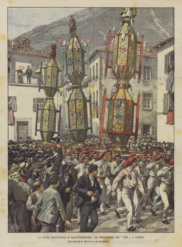 Festas Tradicionais e Características, A Procissão Dei Ceri Em Gubbio de Achille Beltrame