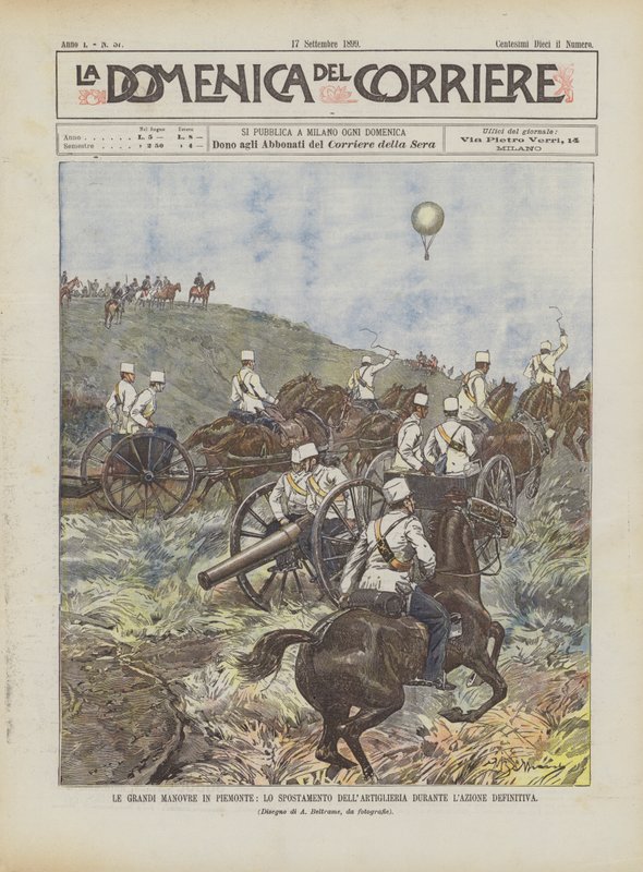 As grandes manobras no Piemonte, o deslocamento da artilharia durante a ação final de Achille Beltrame