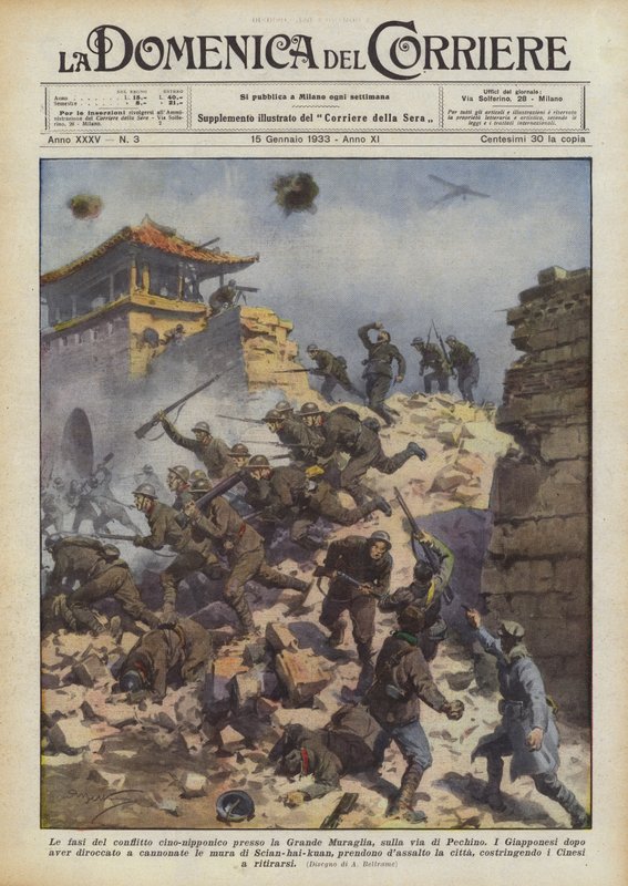 As fases do conflito sino-japonês na Grande Muralha, a caminho de Pequim de Achille Beltrame