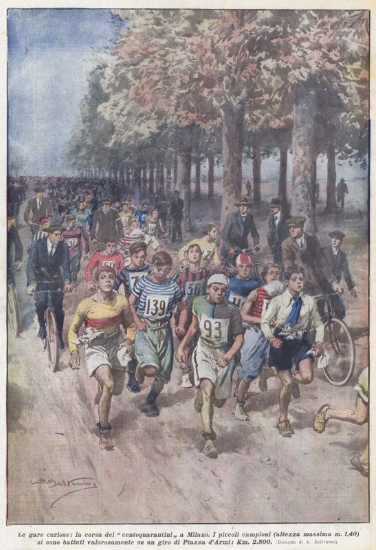 As corridas curiosas, a corrida de cento e quarenta anos em Milão de Achille Beltrame