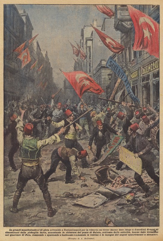 As grandes manifestações de alegria que ocorreram em Constantinopla pela vitória sobre os gregos deram origem à agitação de Achille Beltrame