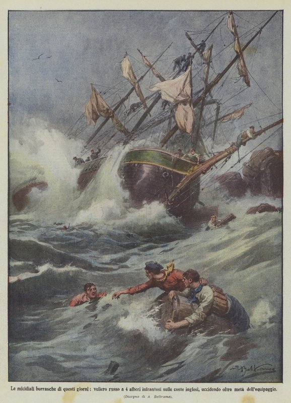 As tempestades mortais destes dias, veleiro russo com 4 árvores infrantose nas costas inglesas de Achille Beltrame