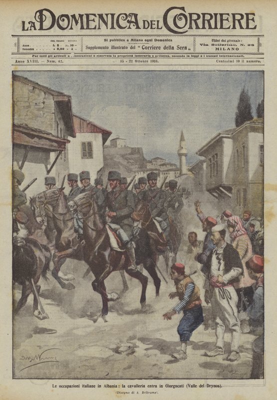 Ocupações italianas na Albânia, cavalaria entra em Giorgucati (Vale de Drynos) de Achille Beltrame