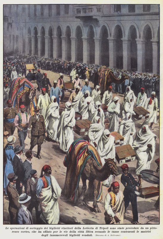 As operações de sorteio para os bilhetes de loteria da Loteria de Trípoli foram precedidas de Achille Beltrame