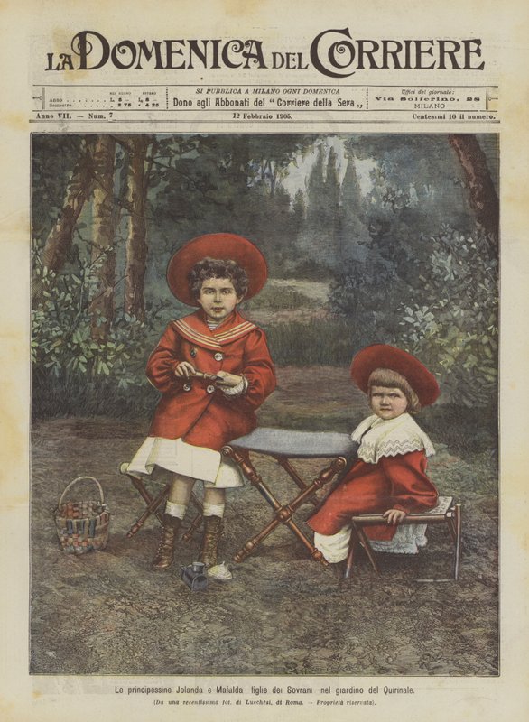 As princesas Jolanda e Mafalda filhas dos soberanos no jardim do Quirinale de Achille Beltrame