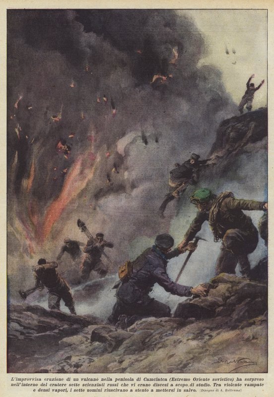 Erupção súbita de um vulcão na península de Camciatca (Extremo Oriente Soviético) de Achille Beltrame