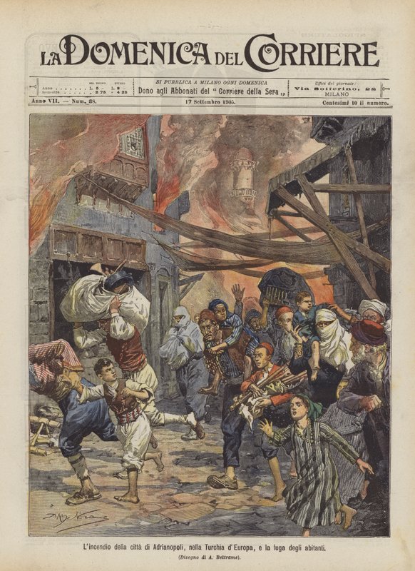 O fogo da cidade de Adrianópolis, na Turquia da Europa, e a fuga dos habitantes de Achille Beltrame