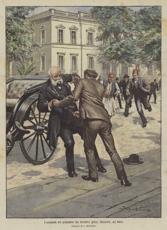 O assassinato do ministro grego, Delyannis, em Atenas de Achille Beltrame