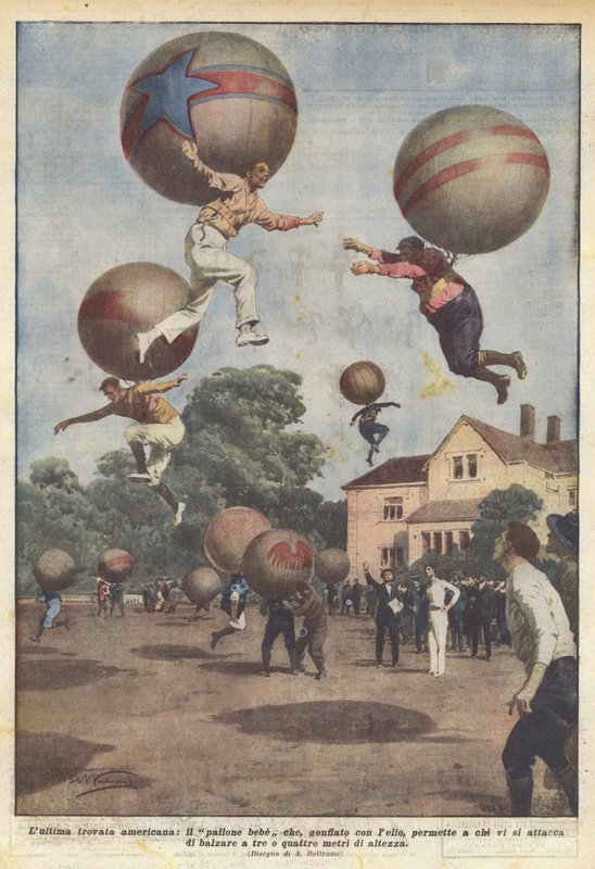 O último encontrado americano, o balão de bebê que, inflado com lelio, permite que quem ataca de Achille Beltrame